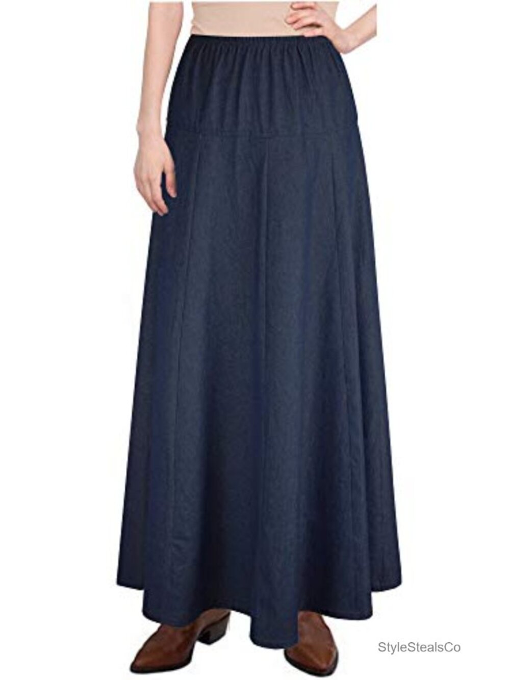 Ultra Soft Lightweight Denim A-Line Ankle Length Maxi Skirt